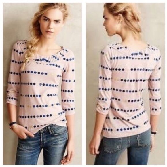 Anthropologie Tops - Anthropologie Postmark Boat Neck 3/4 Foil Dot Top